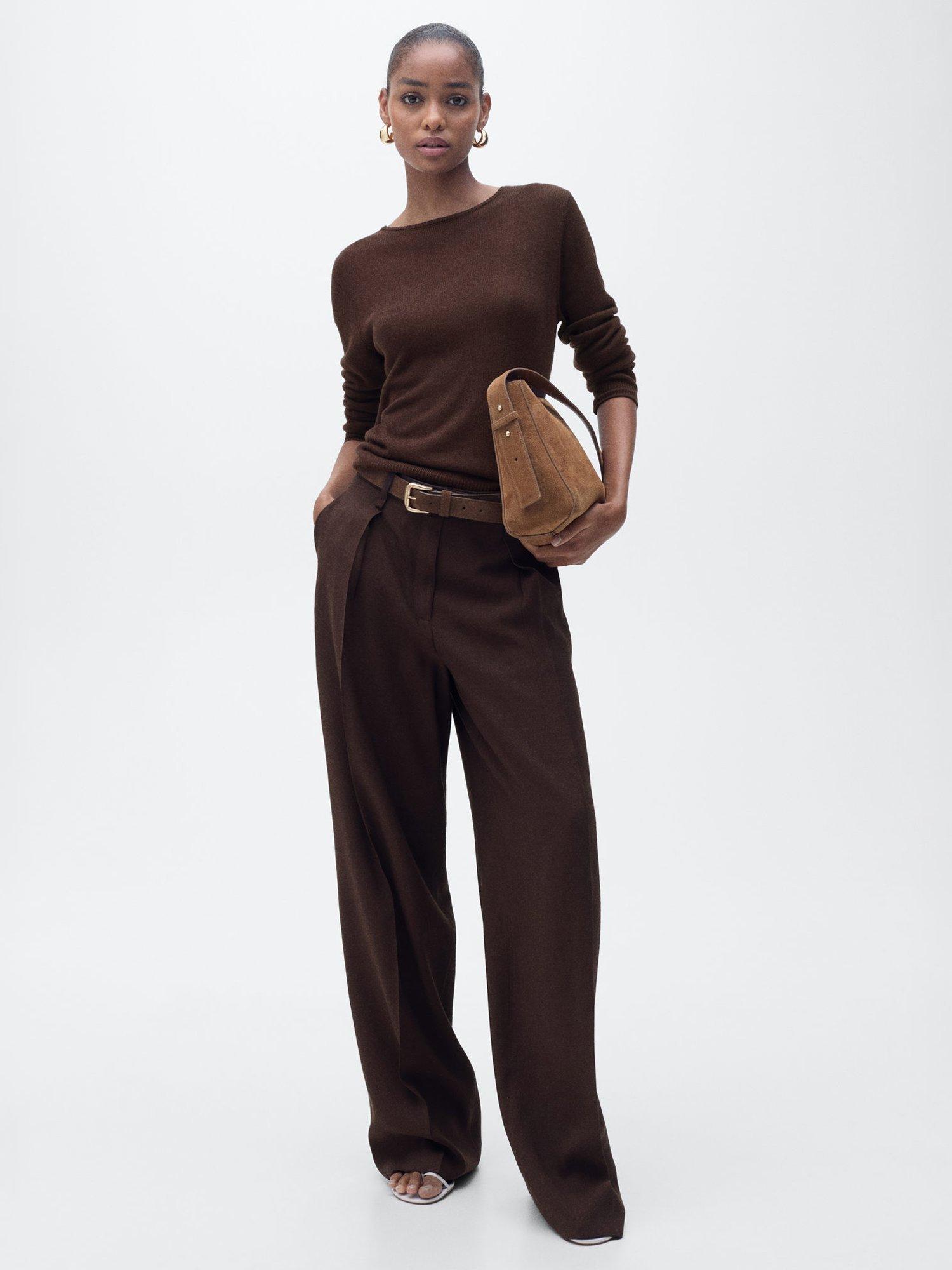 Product image 2 of 7, which shows Mango Rosa Boat Neck Jumper, Dark Brown, XS