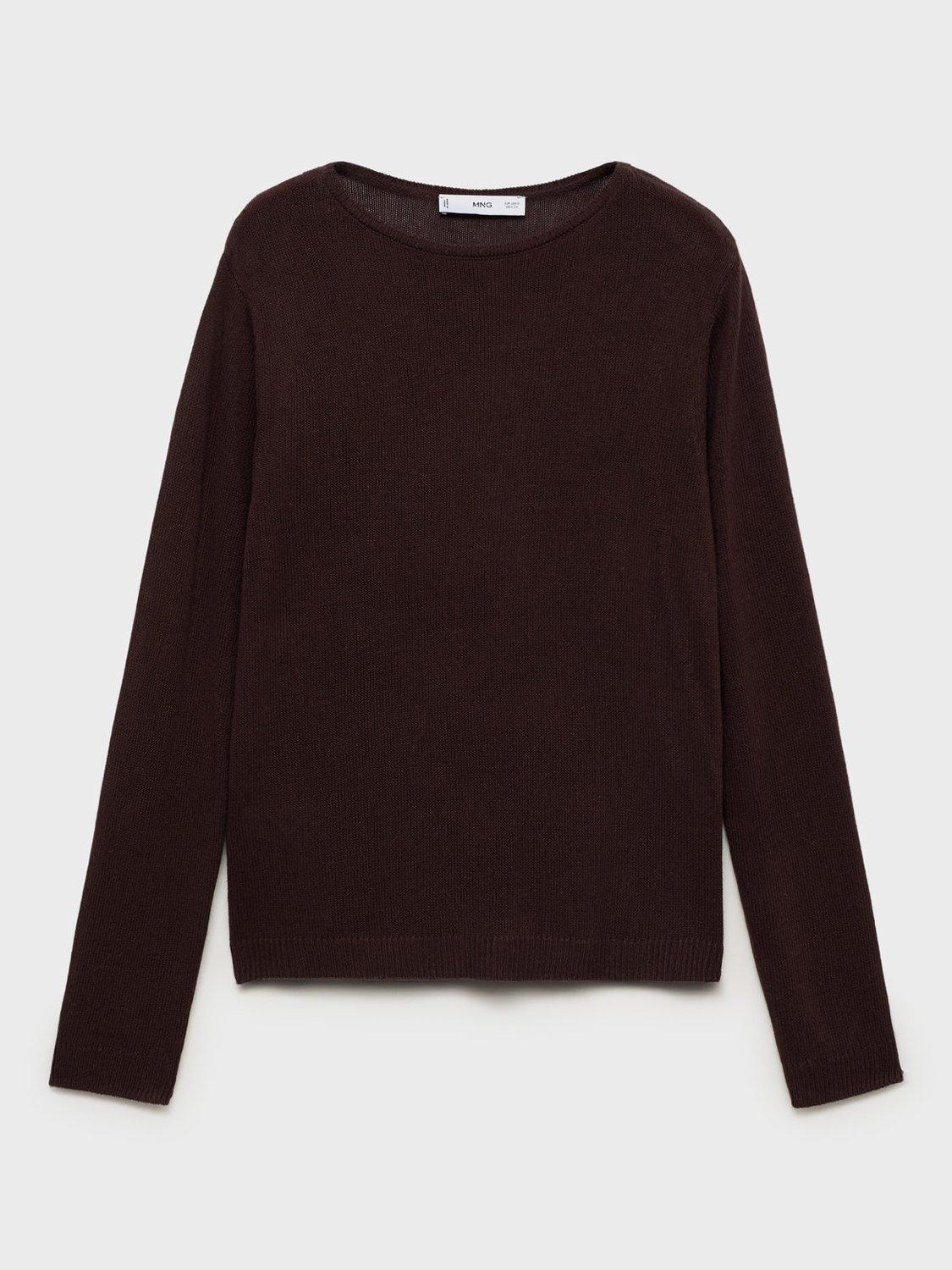 Product image 3 of 7, which shows Mango Rosa Boat Neck Jumper, Dark Brown, XS