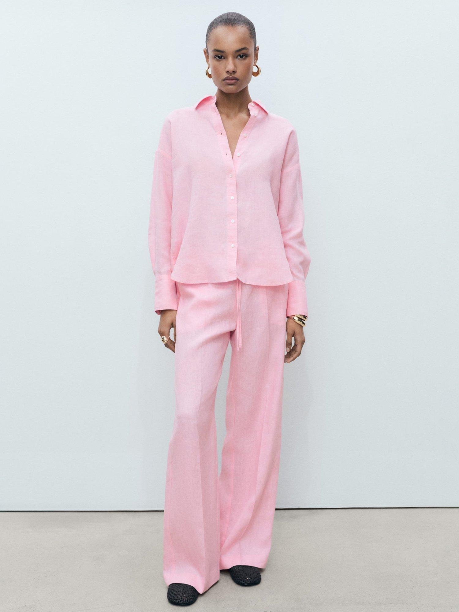 Product image 1 of 8, which shows Mango Alada Linen Shirt, Pastel Pink, 10