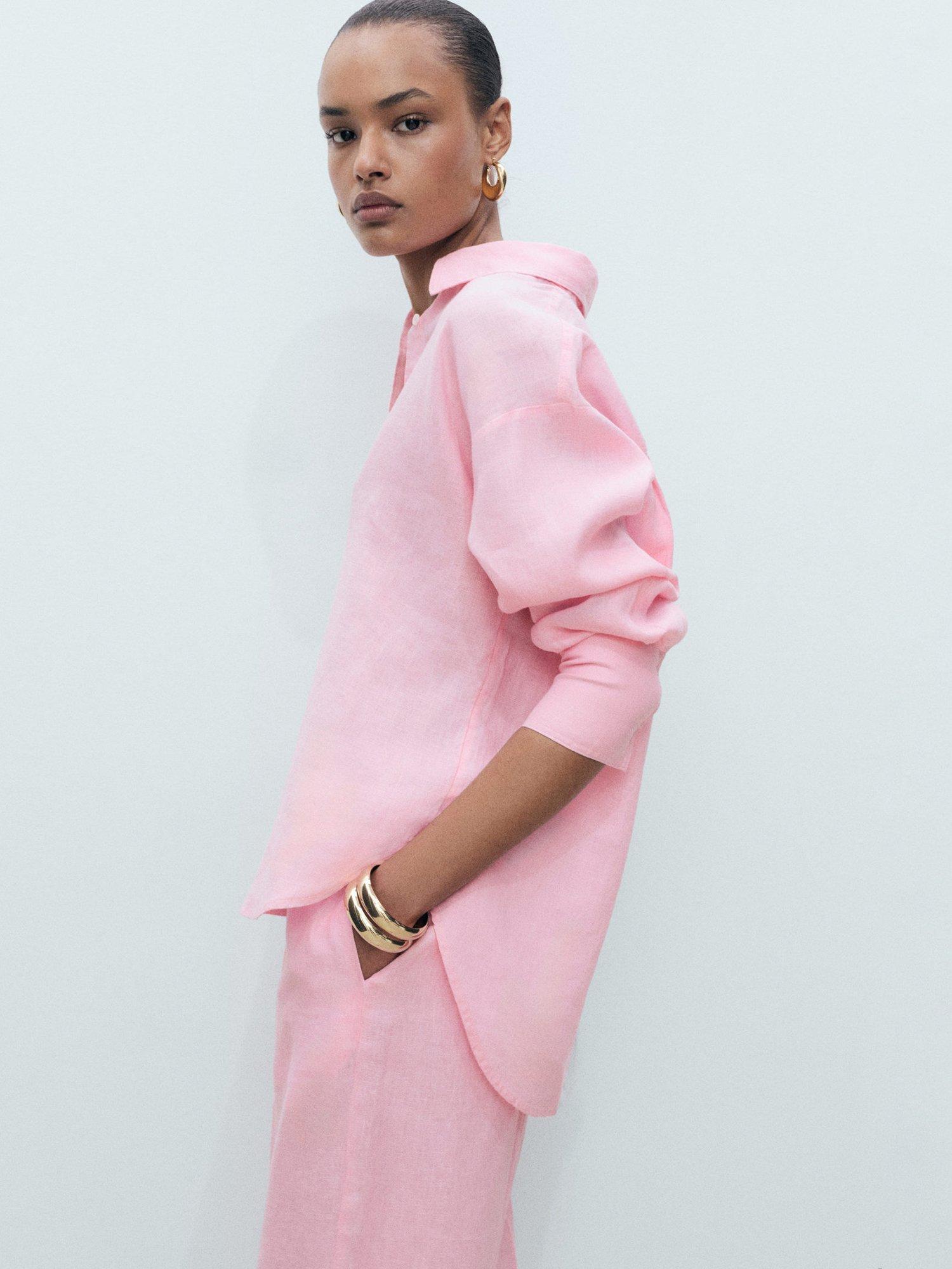 Product image 2 of 8, which shows Mango Alada Linen Shirt, Pastel Pink, 10