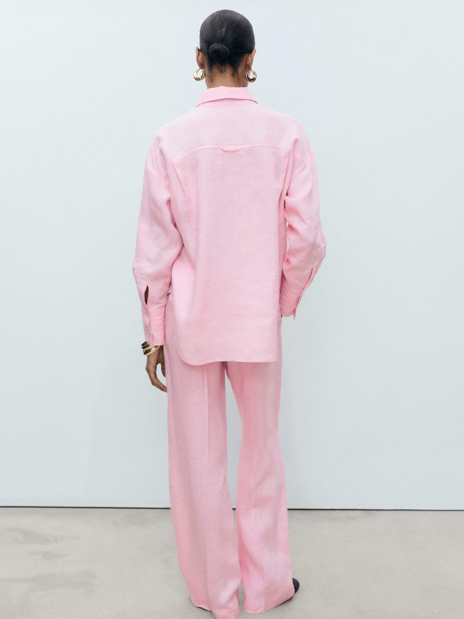 Product image 4 of 8, which shows Mango Alada Linen Shirt, Pastel Pink, 10