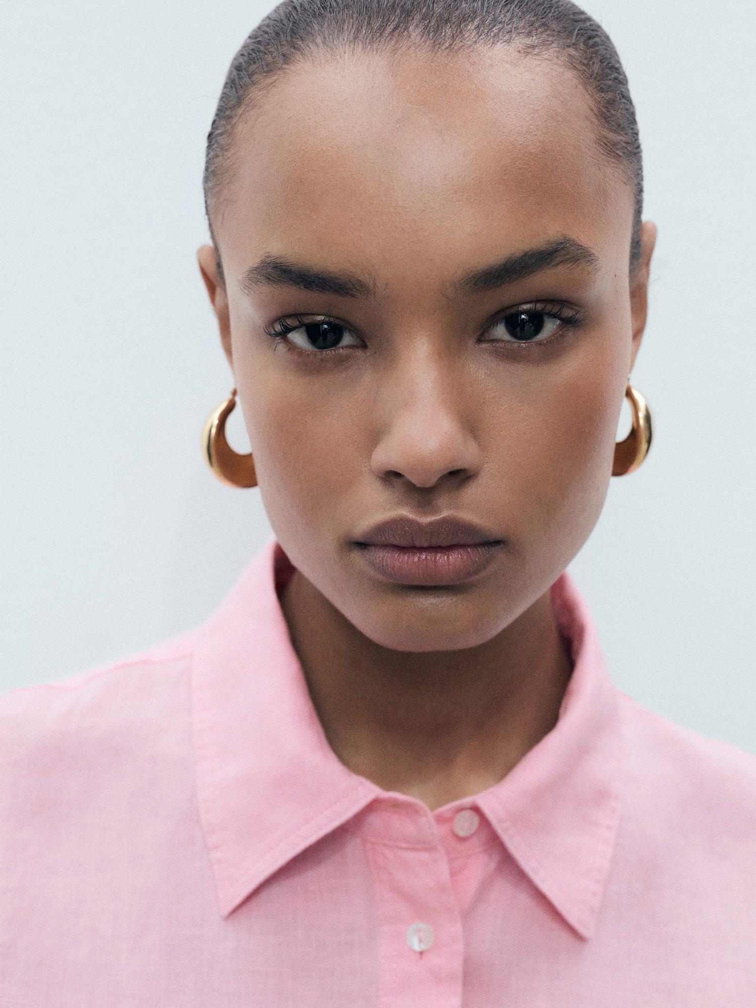 Product image 6 of 8, which shows Mango Alada Linen Shirt, Pastel Pink, 10