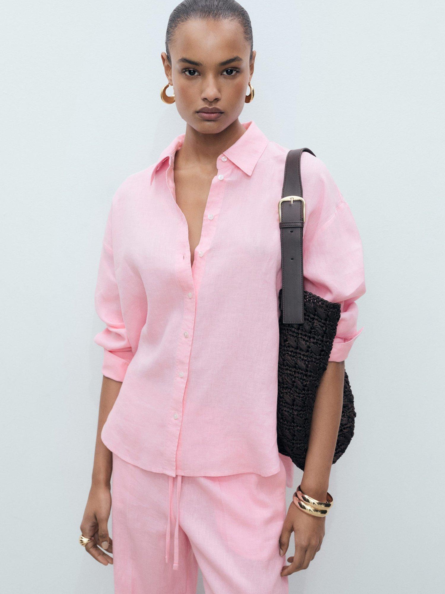 Product image 7 of 8, which shows Mango Alada Linen Shirt, Pastel Pink, 10