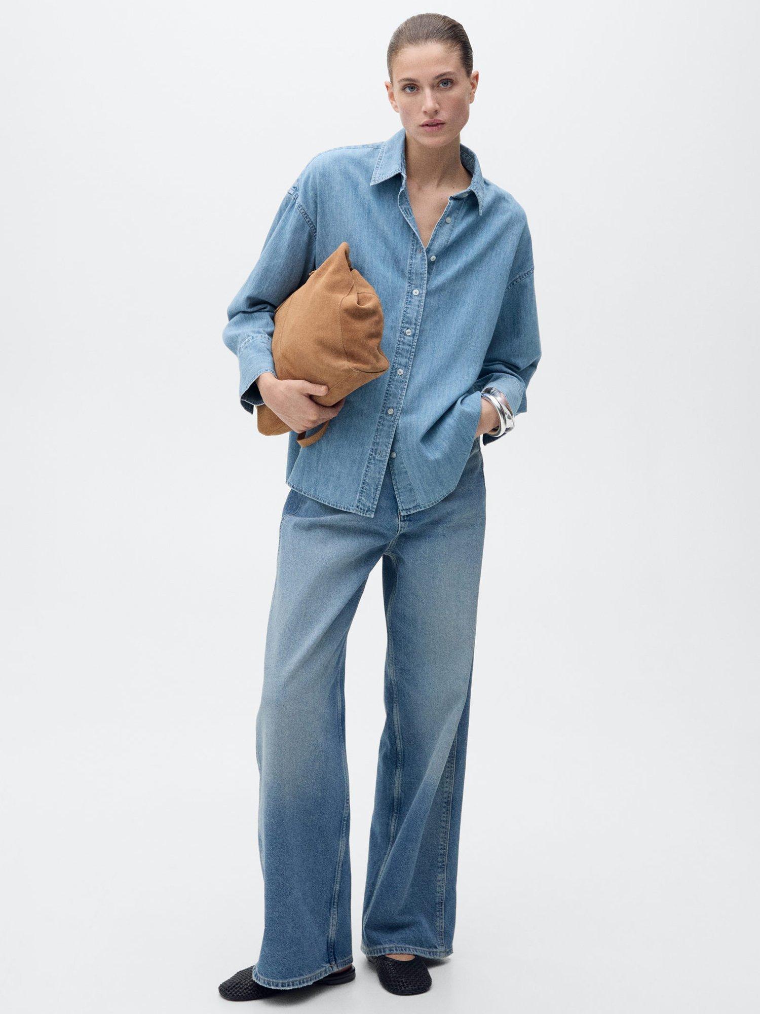 Product image 2 of 7, which shows Mango Cahuita Oversized Denim Shirt, Mid Blue, 10