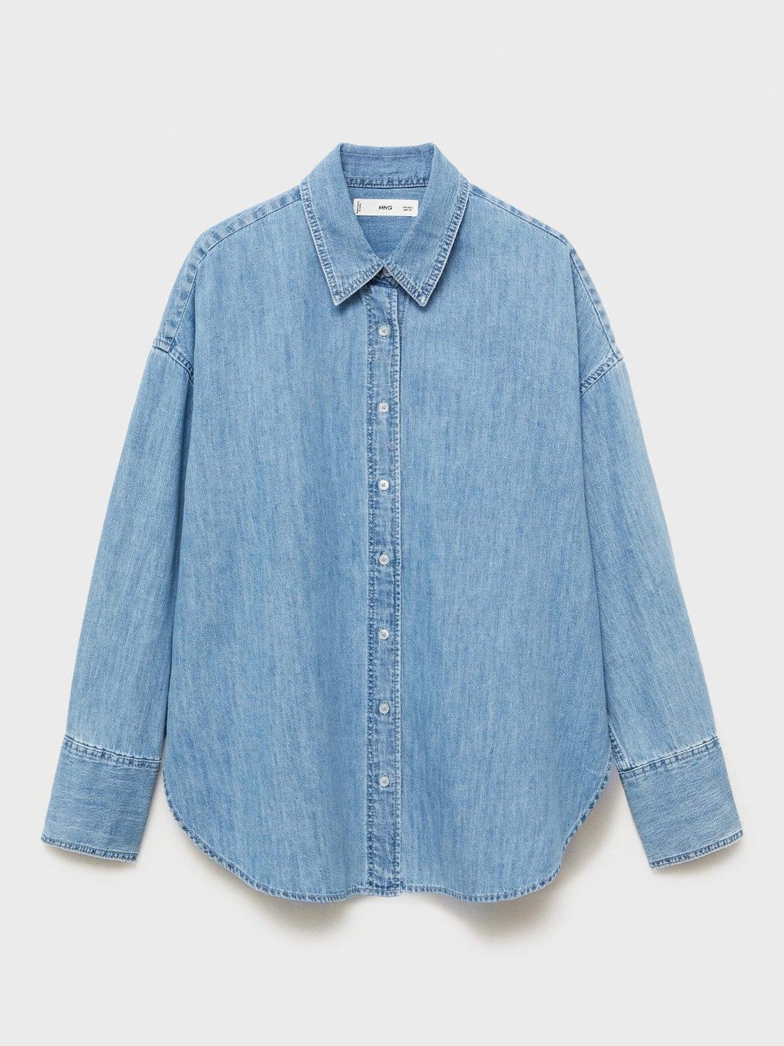 Product image 3 of 7, which shows Mango Cahuita Oversized Denim Shirt, Mid Blue, 10