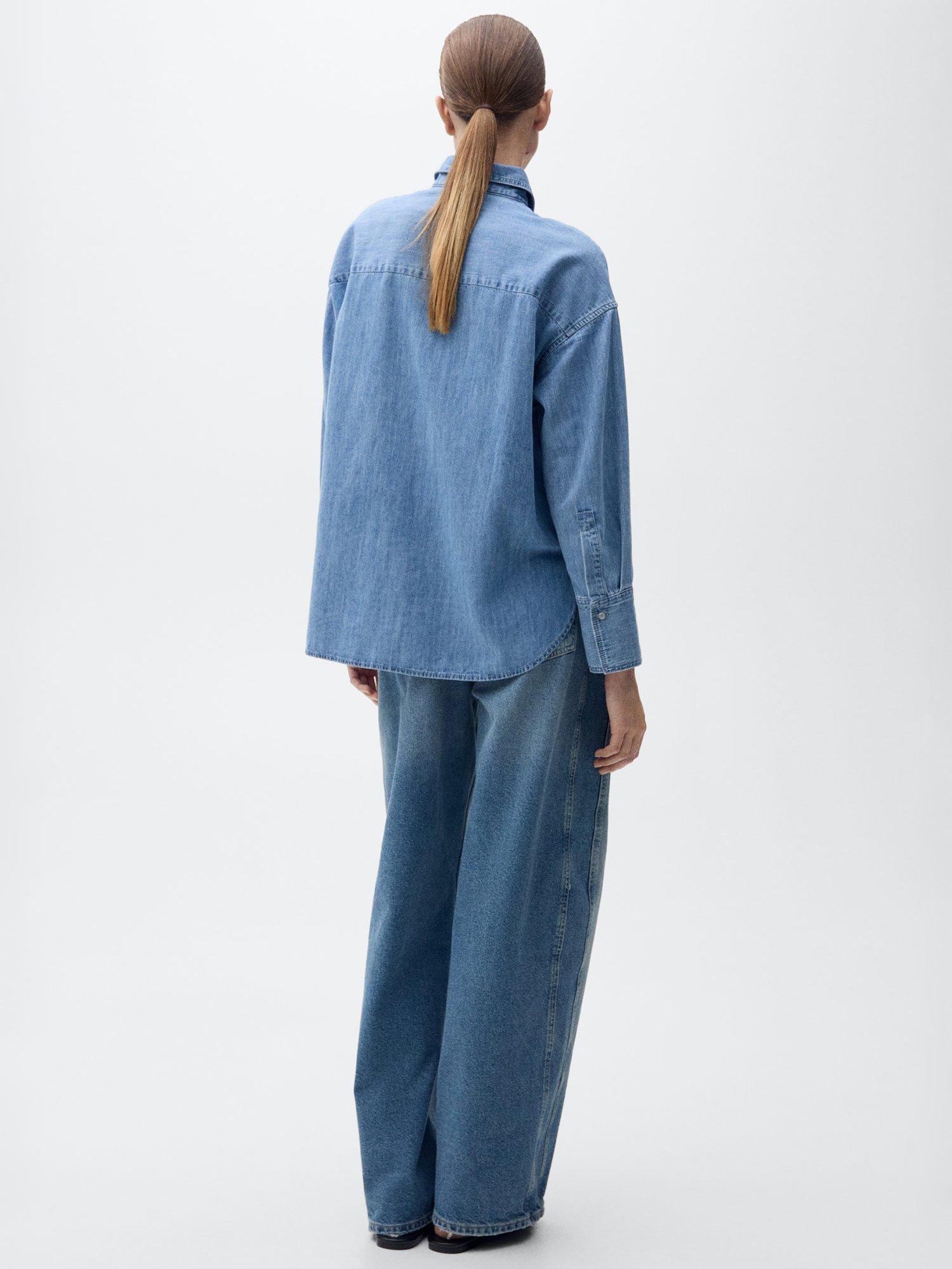 Product image 4 of 7, which shows Mango Cahuita Oversized Denim Shirt, Mid Blue, 10