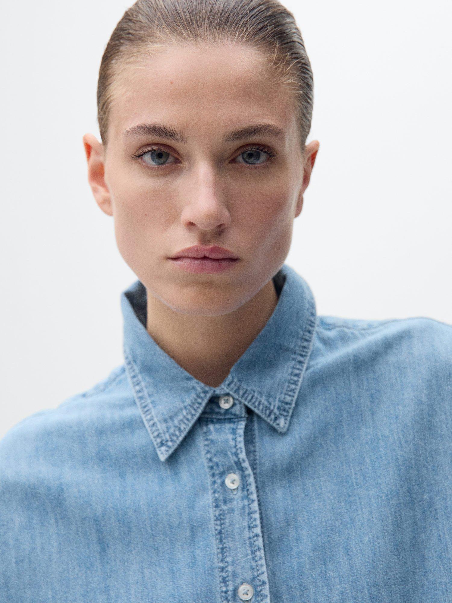 Product image 6 of 7, which shows Mango Cahuita Oversized Denim Shirt, Mid Blue, 10