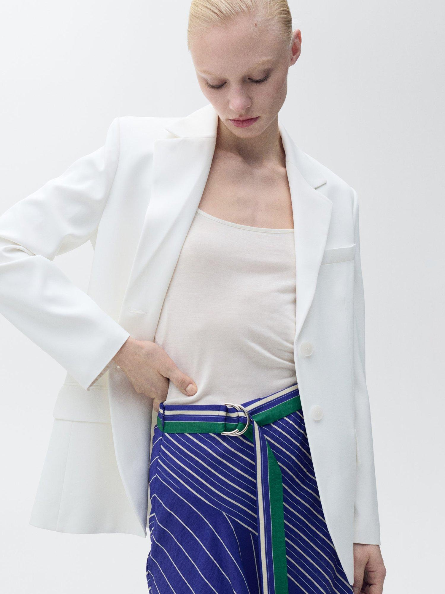 Product image 2 of 7, which shows Mango Lazuli Stripe Asymmetric Skirt, Medium Blue, 10