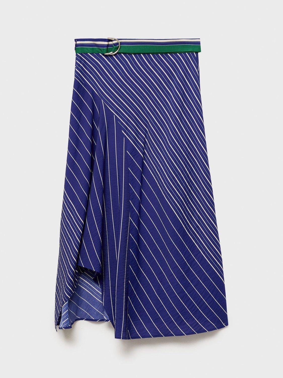 Product image 3 of 7, which shows Mango Lazuli Stripe Asymmetric Skirt, Medium Blue, 10