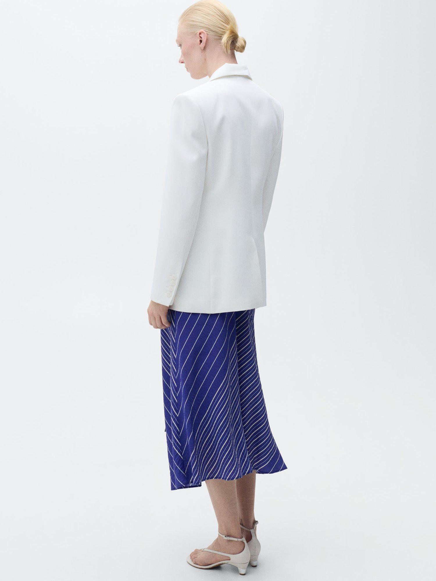 Product image 4 of 7, which shows Mango Lazuli Stripe Asymmetric Skirt, Medium Blue, 10