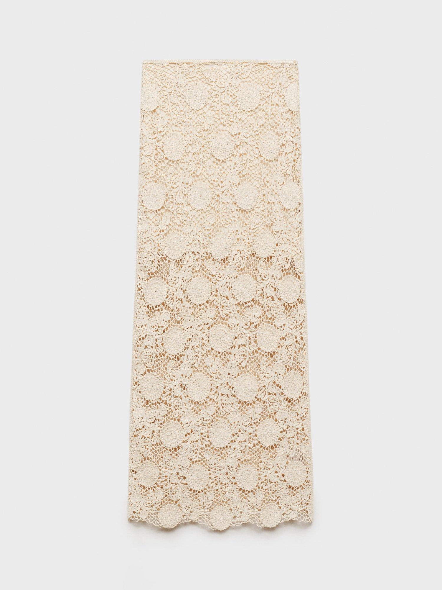 Product image 3 of 8, which shows Mango Setenta Crochet Midi Skirt, Beige, L