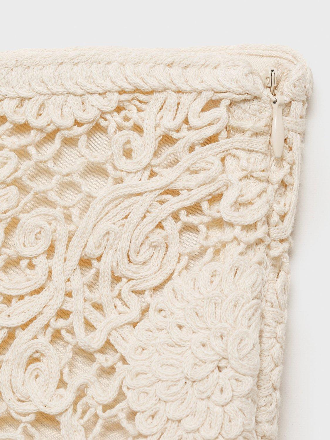 Product image 8 of 8, which shows Mango Setenta Crochet Midi Skirt, Beige, L