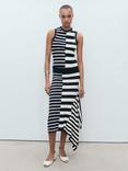 Mango Zunga Stripe Asymmetric Skirt, Navy/White
