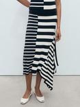 Mango Zunga Stripe Asymmetric Skirt, Navy/White