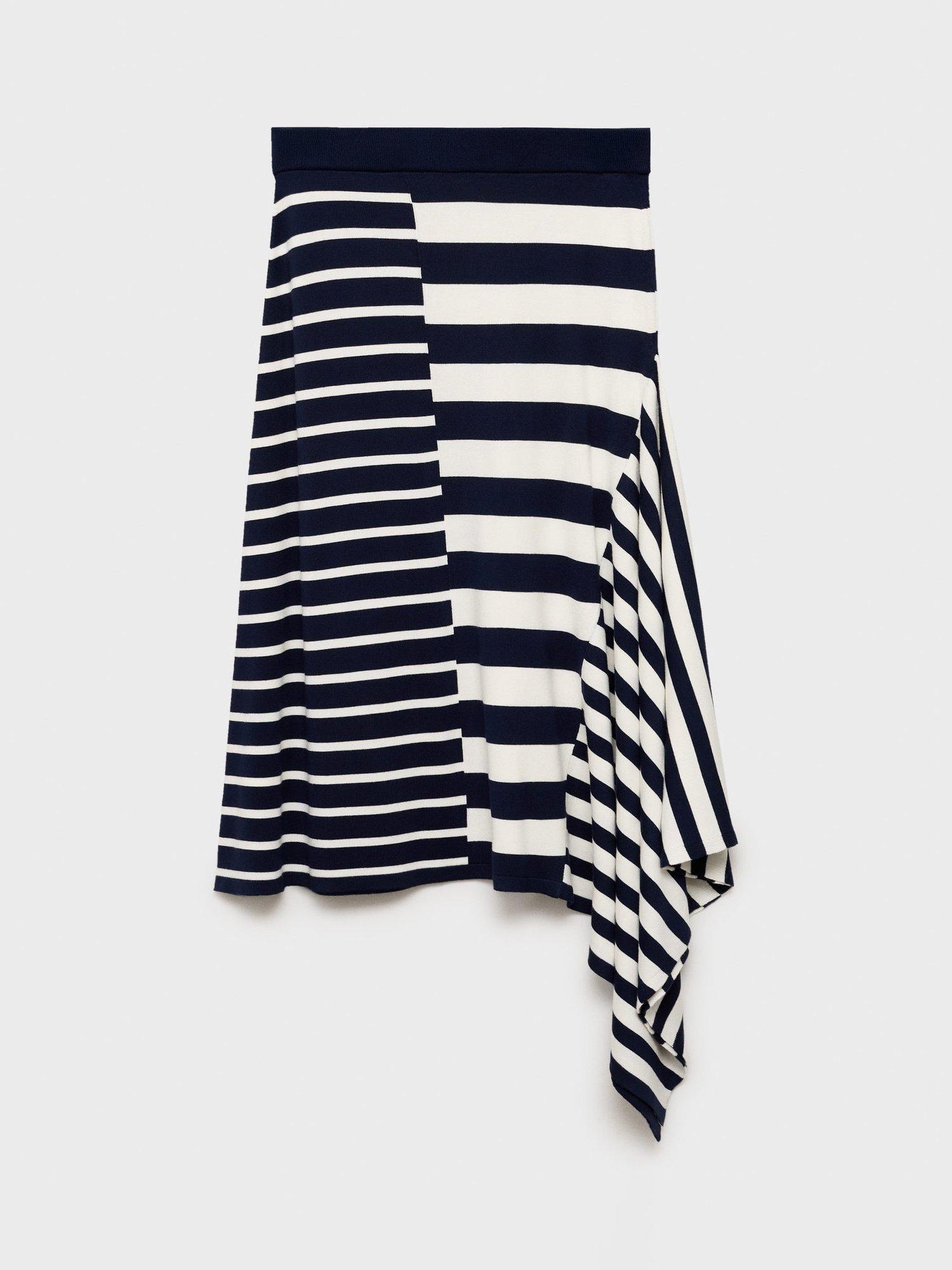 Product image 3 of 8, which shows Mango Zunga Stripe Asymmetric Skirt, Navy/White, L