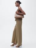 Mango Catleen Cotton Blend Wide Leg Cropped Trousers, Khaki
