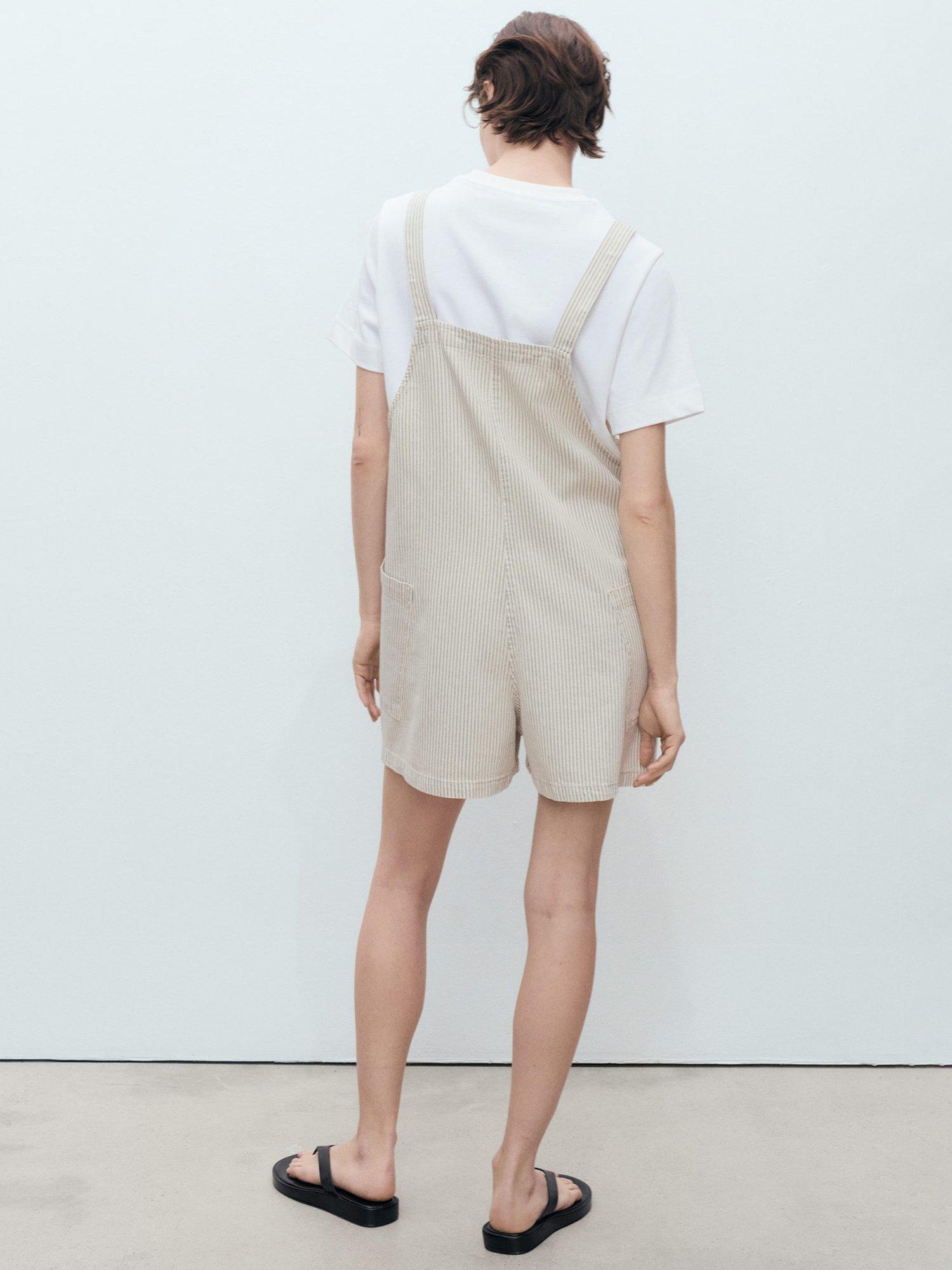Product image 4 of 7, which shows Mango Laurie Stripe Dungarees, Light Beige, L