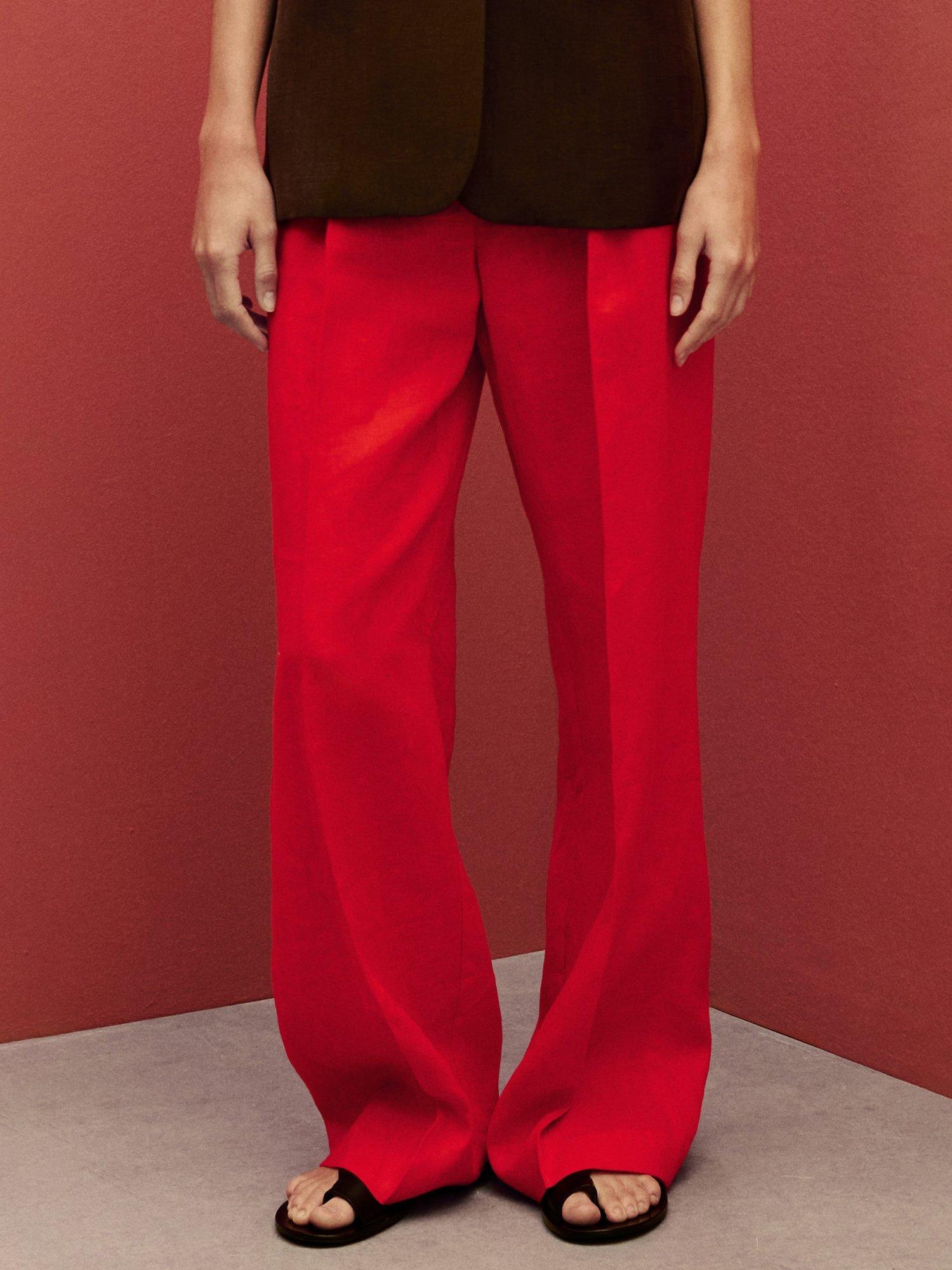 Product image 1 of 6, which shows Mango Limona Linen Trousers, Red, 10
