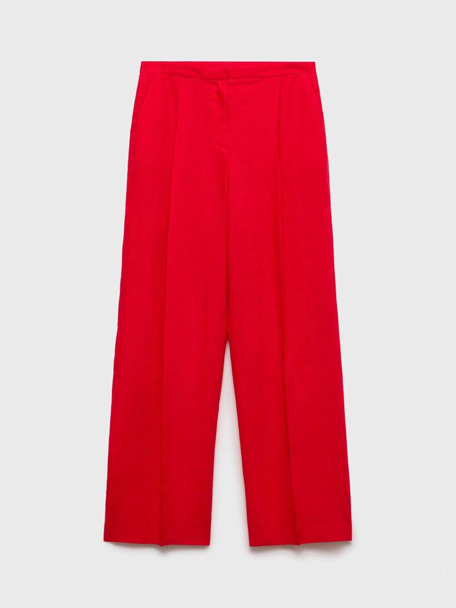 Product image 3 of 6, which shows Mango Limona Linen Trousers, Red, 10