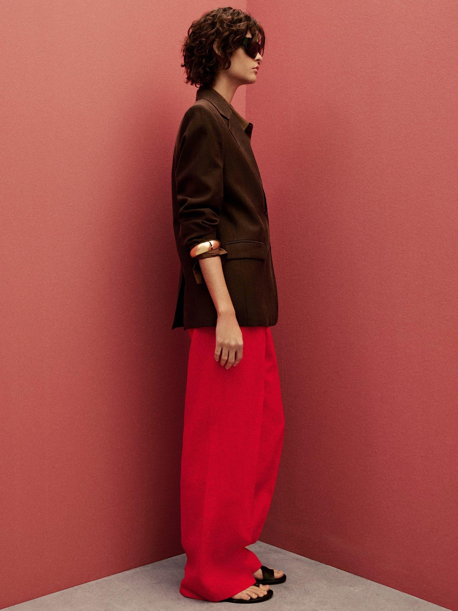 Product image 4 of 6, which shows Mango Limona Linen Trousers, Red, 10