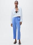 Mango Tie Waist Linen Rich Trousers, Medium Blue