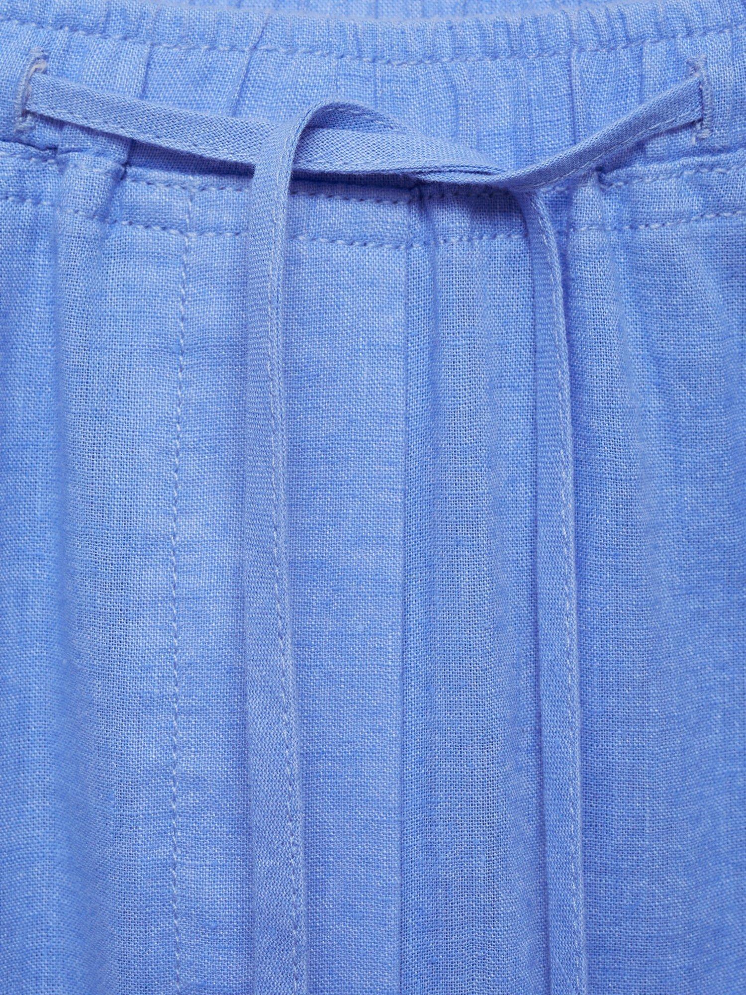 Product image 8 of 8, which shows Mango Tie Waist Linen Rich Trousers, Medium Blue, XS