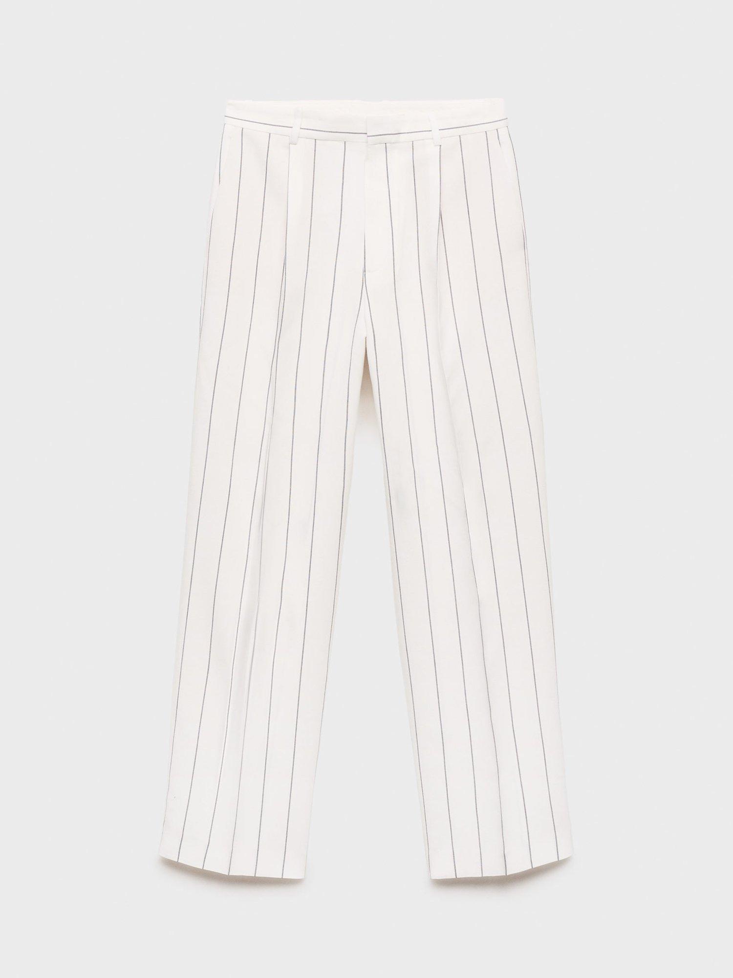 Product image 3 of 8, which shows Mango Moscova Stripe Wide Leg Trousers, White, 10