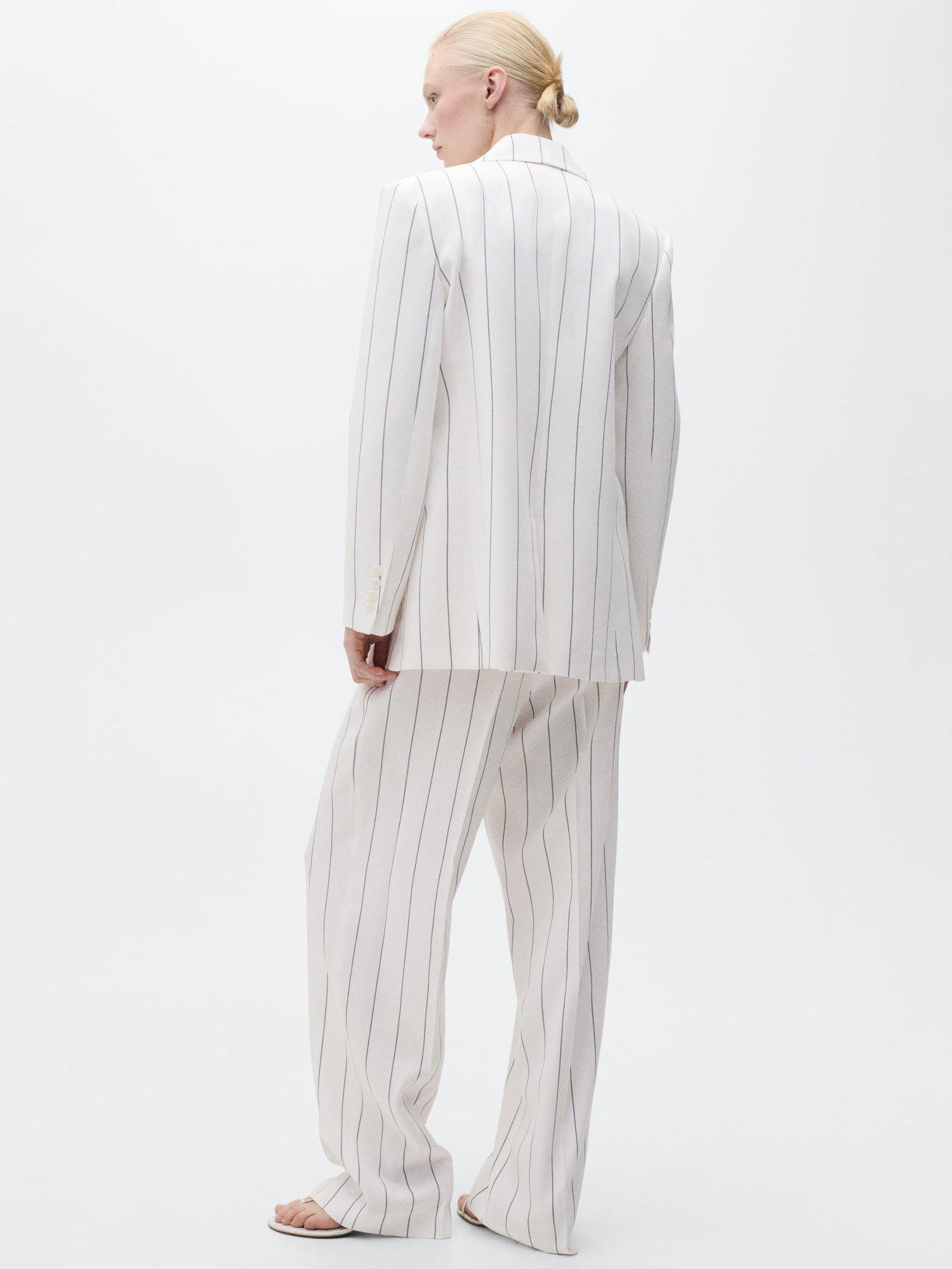 Product image 4 of 8, which shows Mango Moscova Stripe Wide Leg Trousers, White, 10