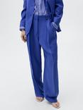 Mango Palma Pleated Wide Leg Trousers, Medium Blue