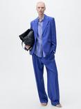 Mango Palma Pleated Wide Leg Trousers, Medium Blue
