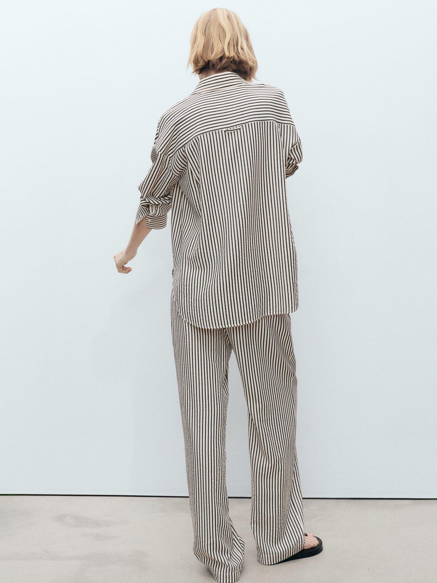Product image 4 of 8, which shows Mango Sal Stripe Straight Trousers, Natural White, XXXL
