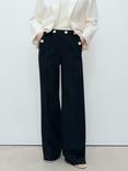 Mango Sanremo Contrast Button Wide Leg Trousers, Navy