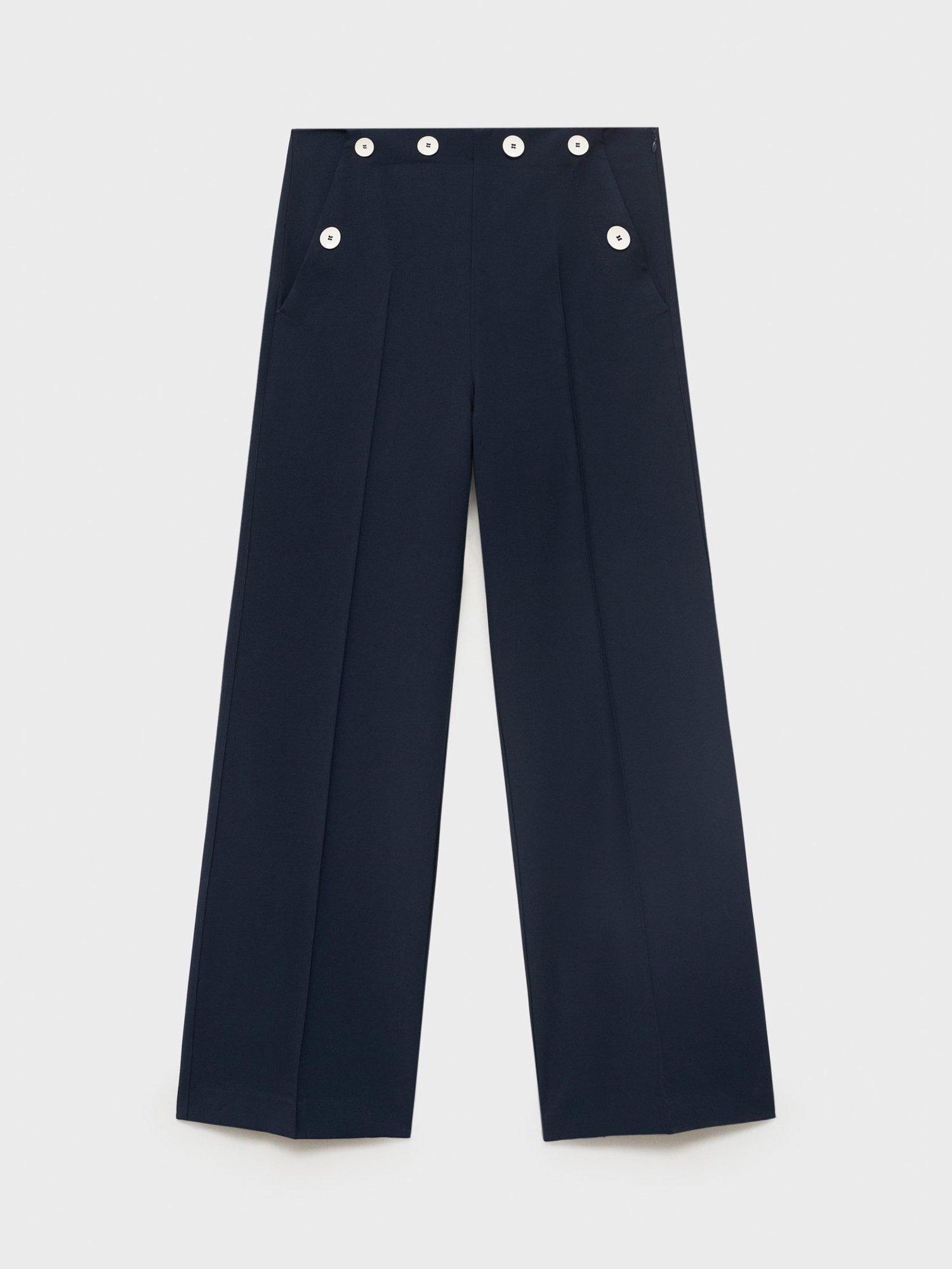 Product image 3 of 8, which shows Mango Sanremo Contrast Button Wide Leg Trousers, Navy, 10