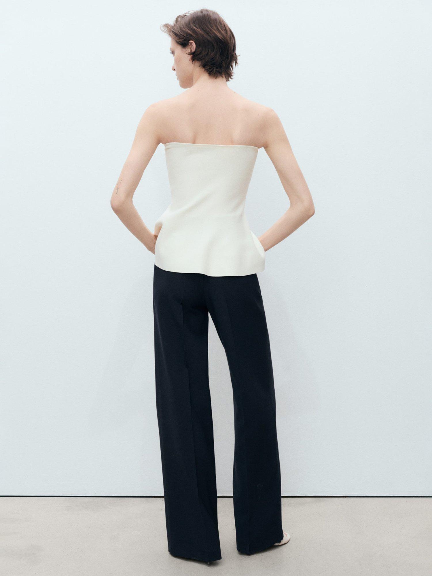 Product image 4 of 8, which shows Mango Sanremo Contrast Button Wide Leg Trousers, Navy, 10