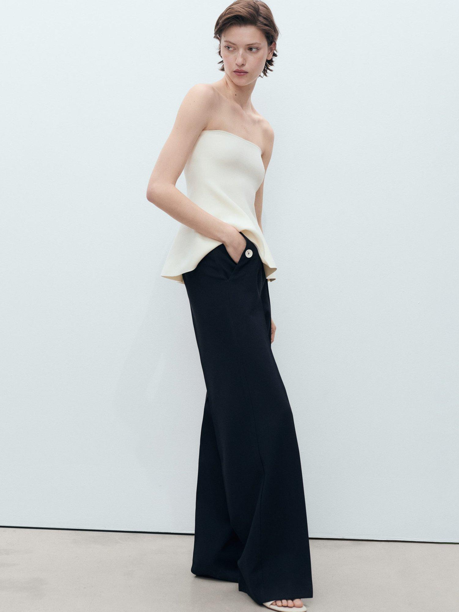 Product image 7 of 8, which shows Mango Sanremo Contrast Button Wide Leg Trousers, Navy, 10