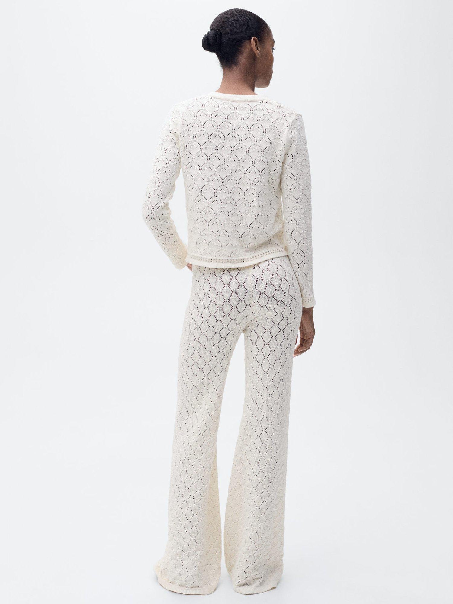 Product image 4 of 6, which shows Mango Sito Open Knit Trousers, Light Beige, L