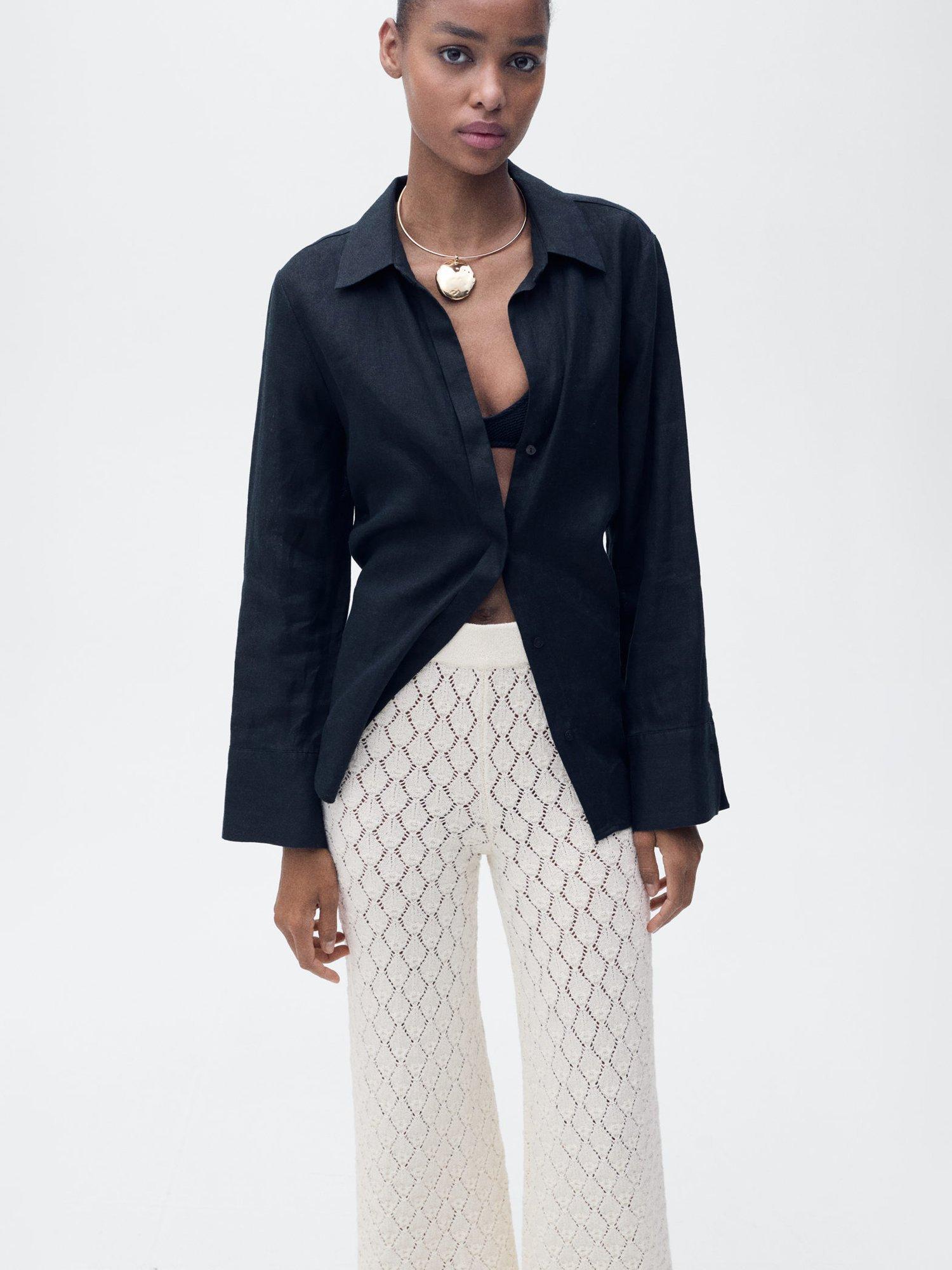 Product image 5 of 6, which shows Mango Sito Open Knit Trousers, Light Beige, L