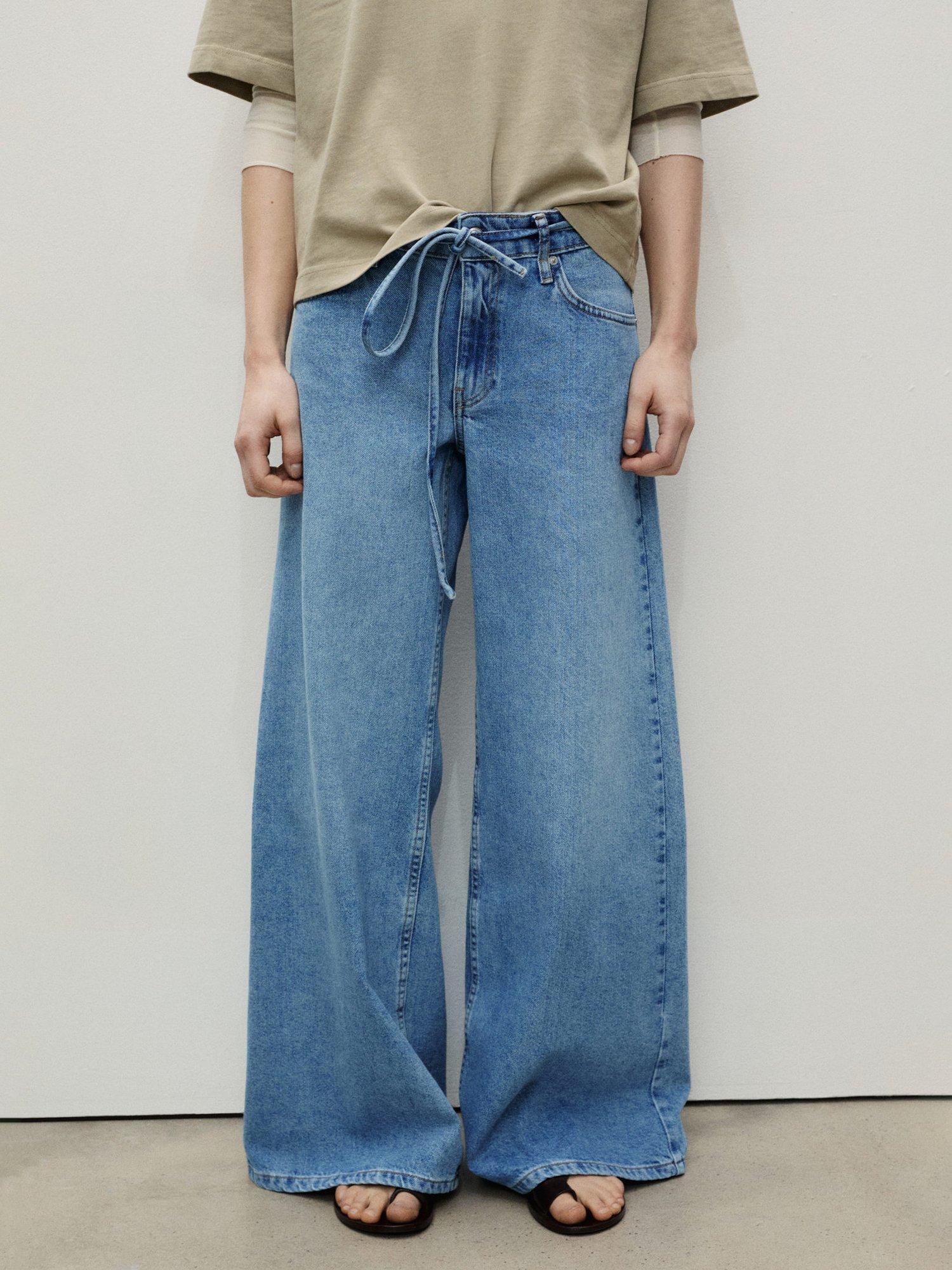Product image 1 of 7, which shows Mango Olivia Low Rise Wide Leg Jeans, Mid Blue, 12