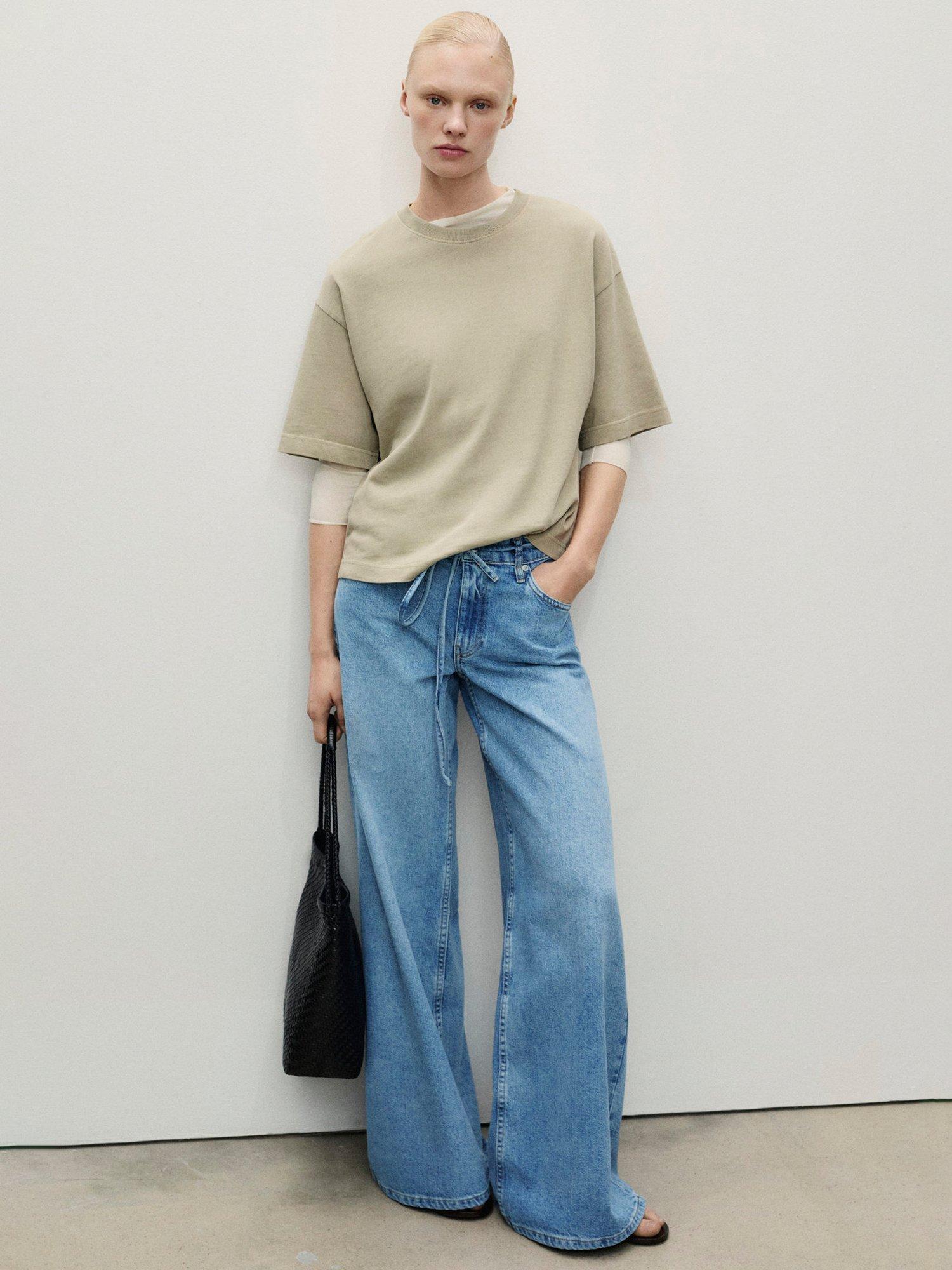 Product image 2 of 7, which shows Mango Olivia Low Rise Wide Leg Jeans, Mid Blue, 12