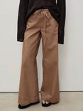 Mango Olivia Stripe Wide Leg Jeans, Medium Brown