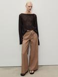 Mango Olivia Stripe Wide Leg Jeans, Medium Brown