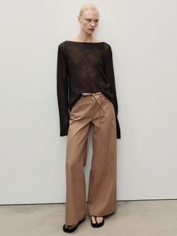 Mango Olivia Stripe Wide Leg Jeans, Medium Brown - view 2, Medium Brown