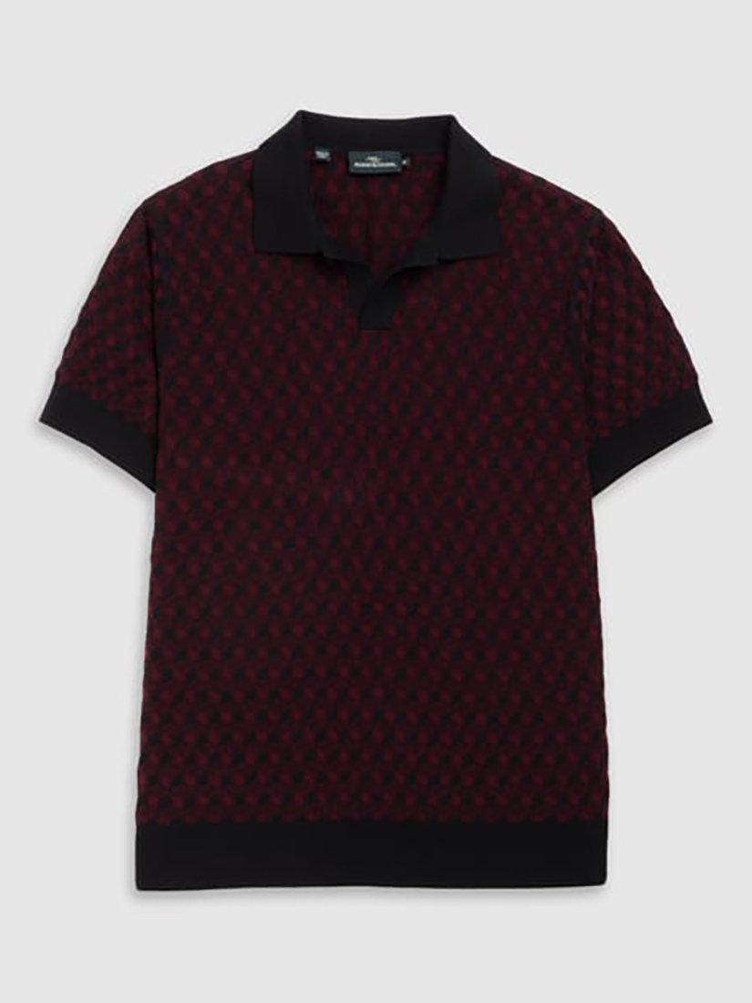 Product image 5 of 6, which shows Rodd & Gunn Galdfield Geo Cotton Regular Fit Short Sleeve Knitted Polo Shirt, Burgundy, XS