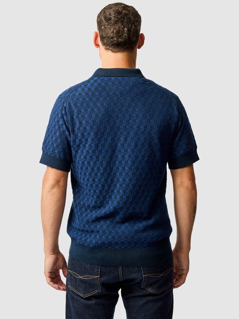 Product image 2 of 5, which shows Rodd & Gunn Galdfield Geo Cotton Regular Fit Short Sleeve Knitted Polo Shirt, Ocean, XS