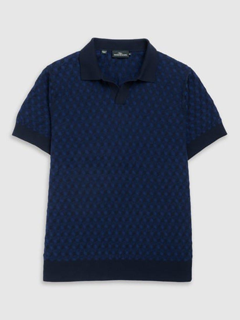 Product image 4 of 5, which shows Rodd & Gunn Galdfield Geo Cotton Regular Fit Short Sleeve Knitted Polo Shirt, Ocean, XS