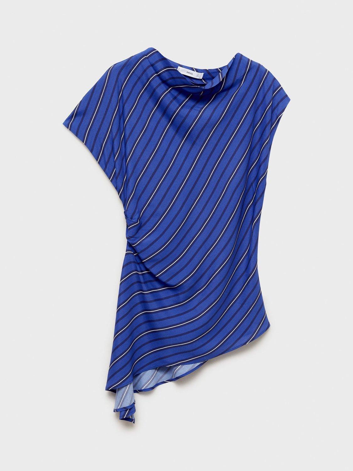 Product image 3 of 7, which shows Mango Calandre Asymmetrical Striped Blouse, Medium Blue, 10