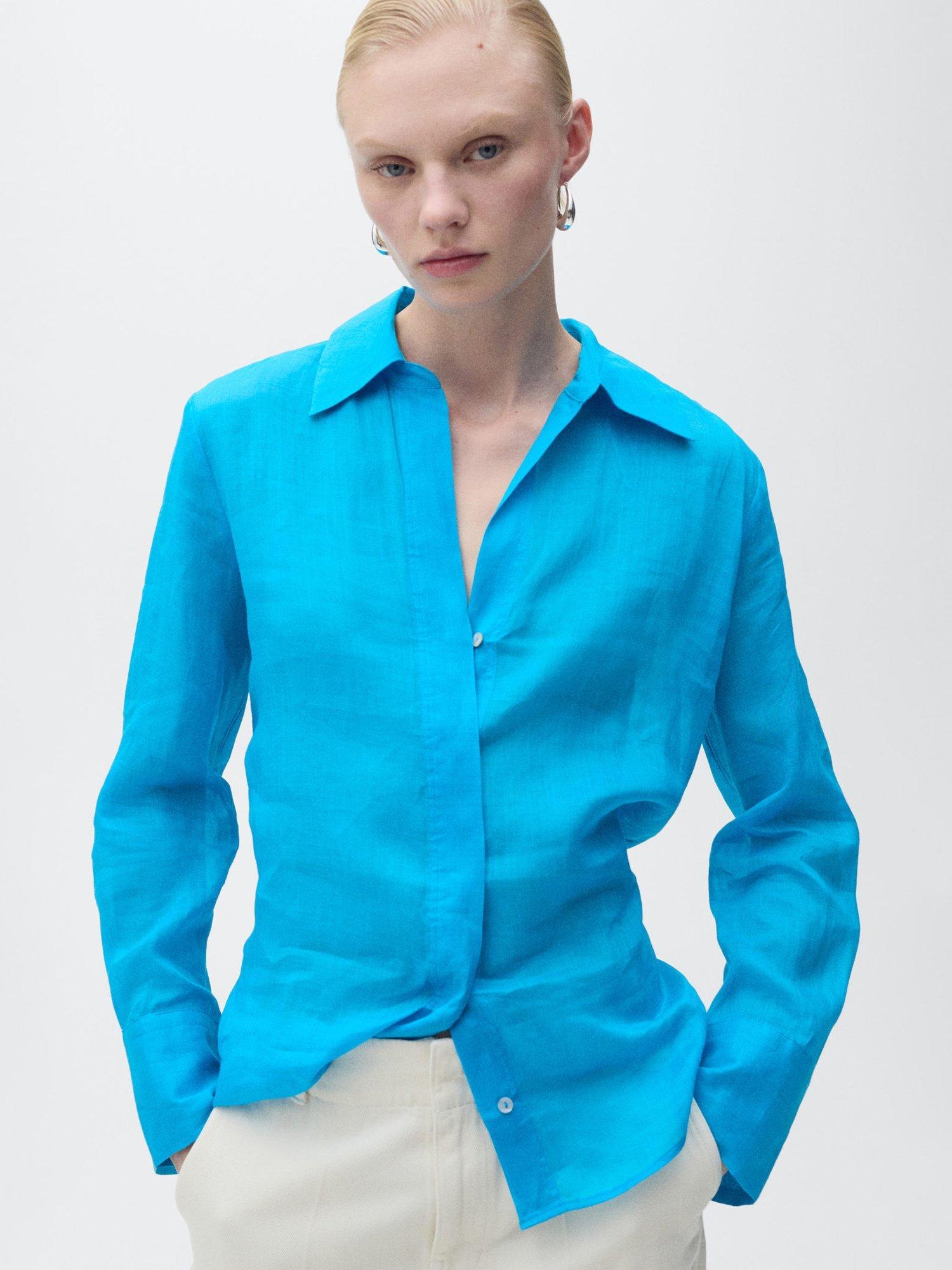 Product image 1 of 7, which shows Mango Clariety Long Sleeve Shirt, Medium Blue, 10