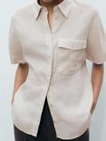 Mango Pacha Short Sleeve Linen Shirt, Pastel Brown