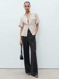 Mango Pacha Short Sleeve Linen Shirt, Pastel Brown