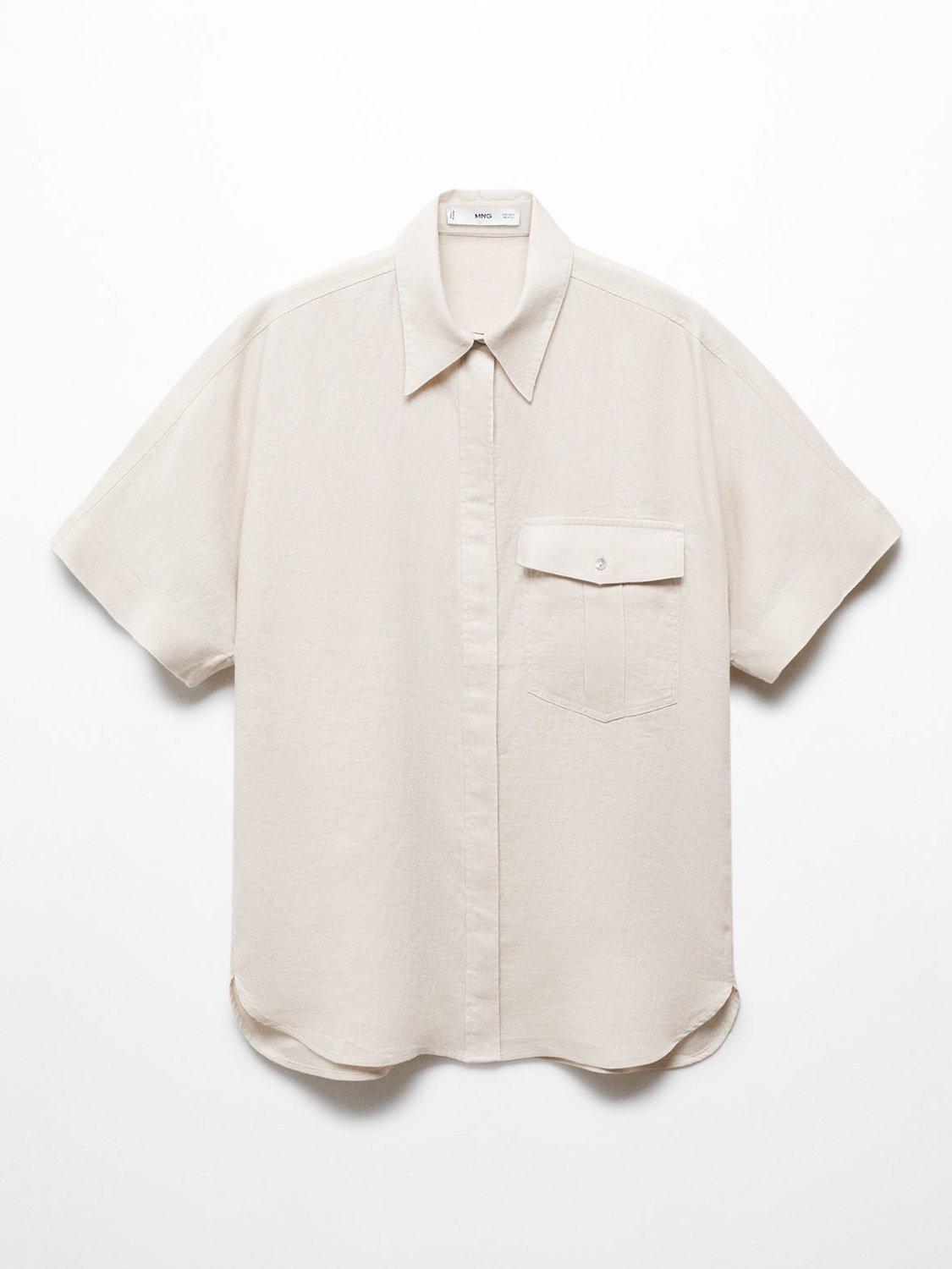 Product image 3 of 8, which shows Mango Pacha Short Sleeve Linen Shirt, Pastel Brown, 10